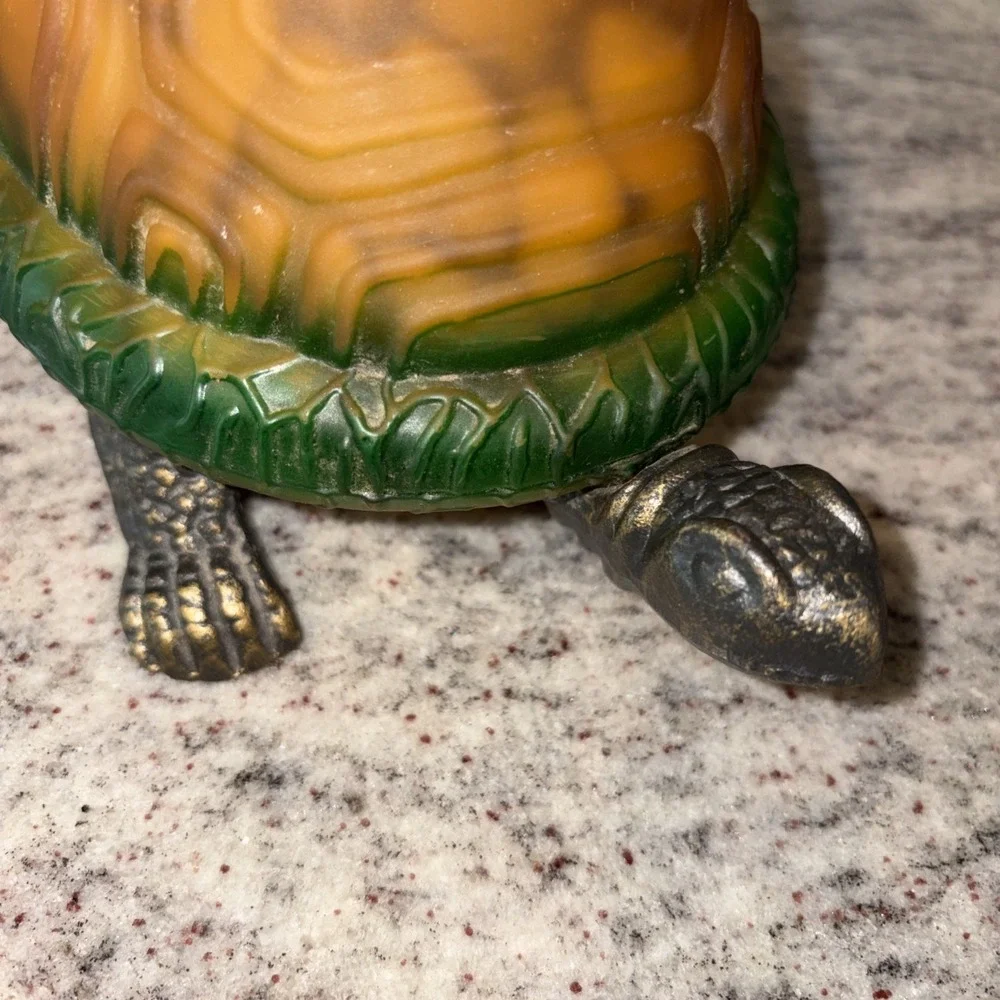 Turtle Lamp with Amber Color Shell Metal Base Tortoise Night Light